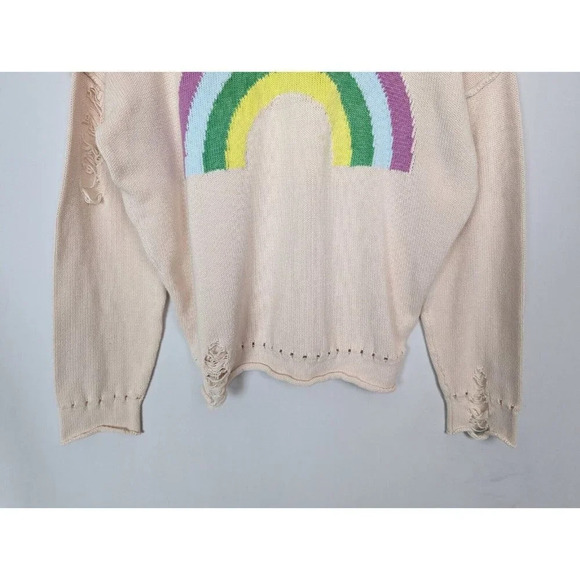 WILDFOX sz. S Sky High Bloomy Rainbow Sweater Distressed Pullover Oversized Top - Picture 7 of 13